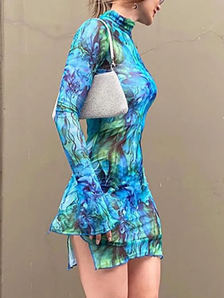 Split Mesh Graceful Bodycon Mini Dress